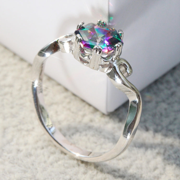 Siebenfarbiger Edelstein Zirkon Ring Massives 925 Sterlingsilber Schmuckring, 6, 7, 8, 9, 10