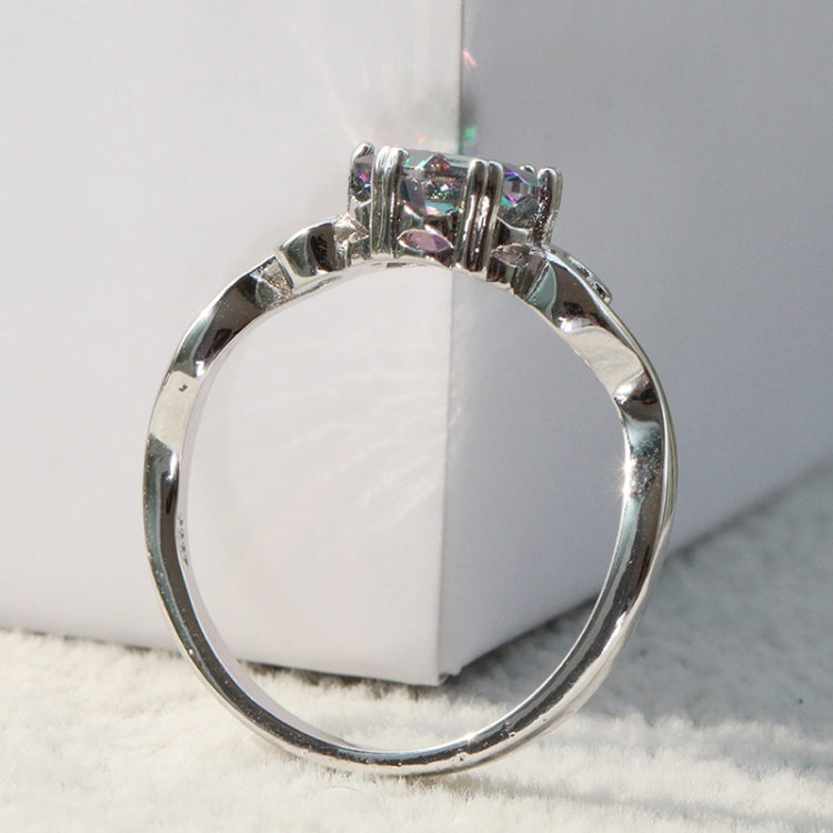 Siebenfarbiger Edelstein Zirkon Ring Massives 925 Sterlingsilber Schmuckring, 6, 7, 8, 9, 10