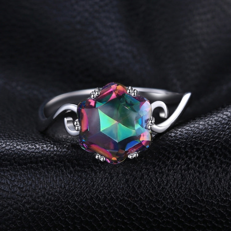 Siebenfarbiger Edelstein Zirkon Ring Massives 925 Sterlingsilber Schmuckring, 6, 7, 8, 9, 10