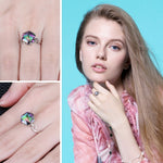 Siebenfarbiger Edelstein Zirkon Ring Massives 925 Sterlingsilber Schmuckring, 6, 7, 8, 9, 10