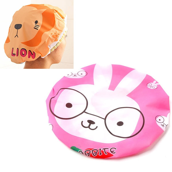 3 Stück süße Cartoon Duschhaube Saunahaube mit elastischem Band Haarschutzhaube, 3 Stück Rosa Hase