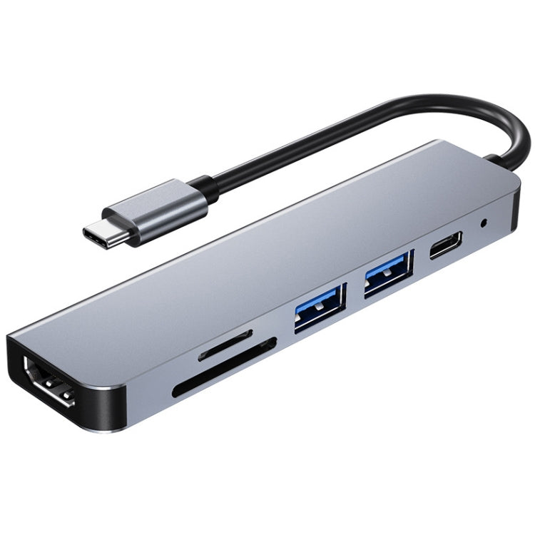 6 in 1 USB-C / Typ-C zu 4K HDMI + SD / TF Kartensteckplatz + PD USB-C / Typ-C Ladeanschluss + 2 USB 3.0 Anschlüsse Multifunktionale HUB Dockingstation, 6 in 1