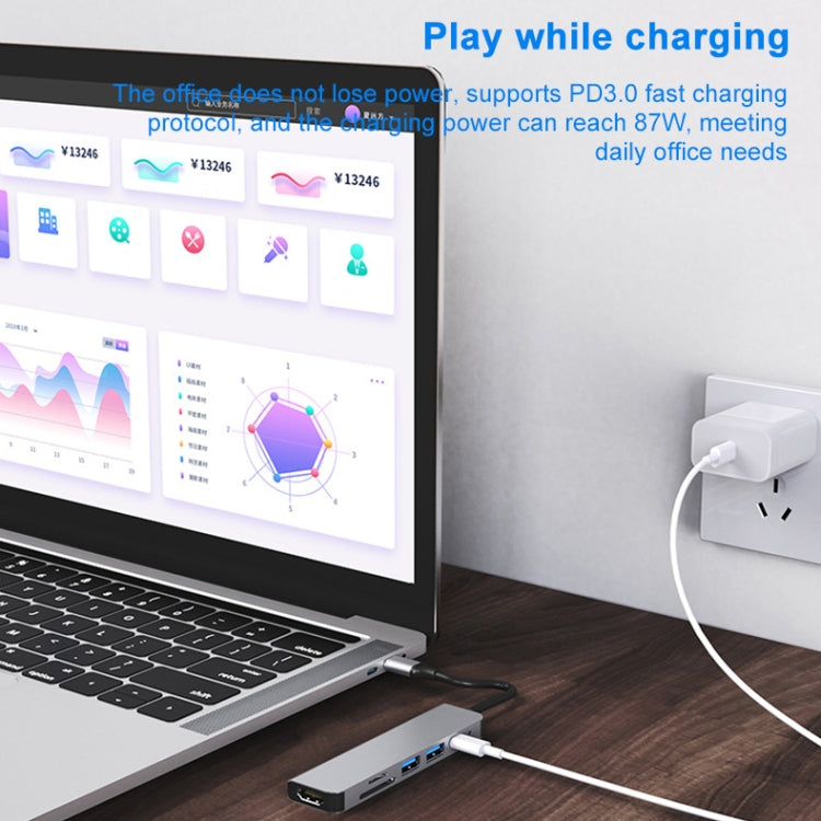 6 in 1 USB-C / Typ-C zu 4K HDMI + SD / TF Kartensteckplatz + PD USB-C / Typ-C Ladeanschluss + 2 USB 3.0 Anschlüsse Multifunktionale HUB Dockingstation, 6 in 1
