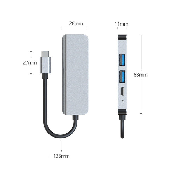 BYL-2011 4 in 1 USB-C / Typ-C zu 4K HDMI + USB 3.0 + USB 2.0 + PD USB-C / Typ-C Ladeanschlüsse Multifunktionale HUB Dockingstation, 4 in 1