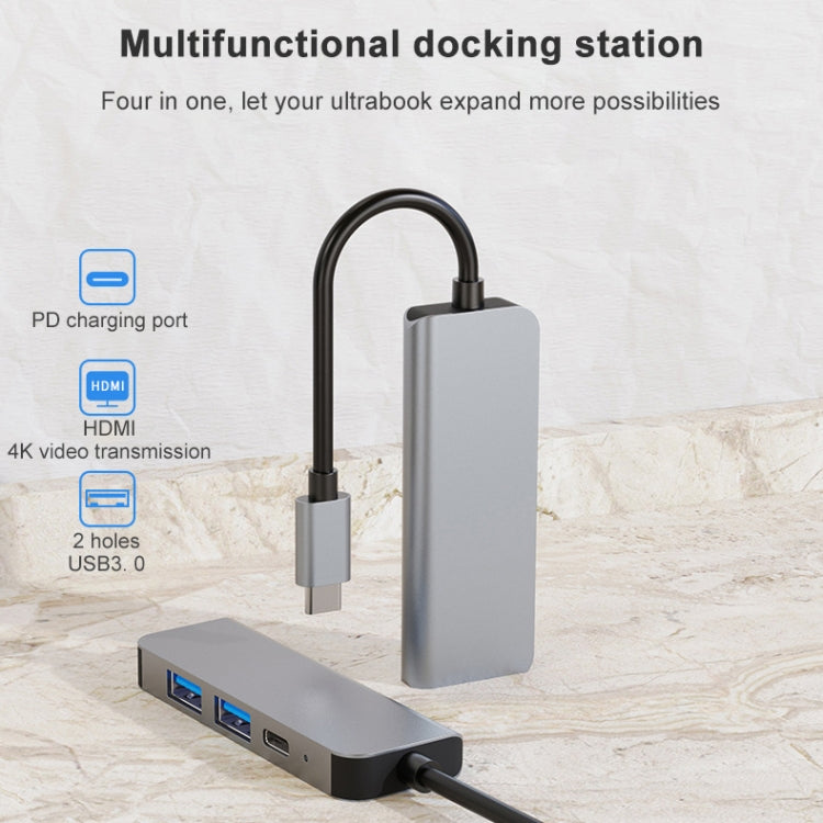 BYL-2011 4 in 1 USB-C / Typ-C zu 4K HDMI + USB 3.0 + USB 2.0 + PD USB-C / Typ-C Ladeanschlüsse Multifunktionale HUB Dockingstation, 4 in 1