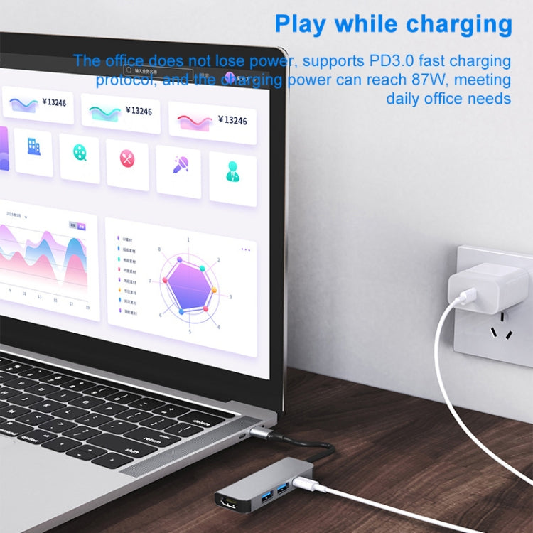 BYL-2011 4 in 1 USB-C / Typ-C zu 4K HDMI + USB 3.0 + USB 2.0 + PD USB-C / Typ-C Ladeanschlüsse Multifunktionale HUB Dockingstation, 4 in 1