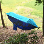 Fallschirmtuch Anti-Mücken-Sonnenschutz mit Moskitonetz Hängematte Outdoor Einzel-/Doppelschaukel Off The Ground Aerial Zelt, 270x140cm (Tintengrün/Grasgrün), 270x140cm (Blau/Hellblau), 270x140cm (Armeegrün), 270 x 140cm (Pinkblau)