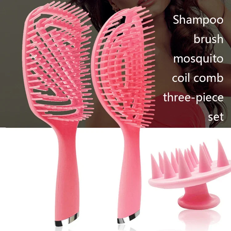 3-in-1-Haarsalonkamm-Set aus Kunststoff für lockiges Haar, inklusive Massagekamm und Mückenschutzkamm, 3-in-1-Set in Pink, 3-in-1-Set in Grün, 3-in-1-Set in Schwarz, 3-in-1-Set in Blau