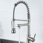Kupfer- und Nickel gebürsteter Doppelsteckdosen-Federhahn, drehbarer Küchenarmatur für Warm- und Kaltwasser, gebürstetes Silber