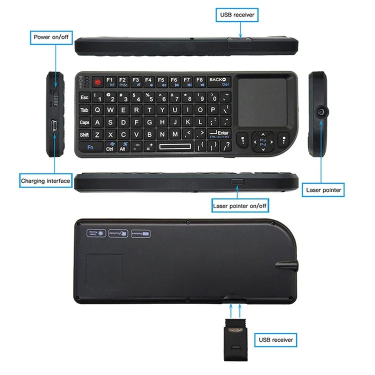 A8 Mini-Funkmaus und -Tastatur mit Laser-Touchpad, englischer weißer Hintergrundbeleuchtung, englischer farbiger Hintergrundbeleuchtung