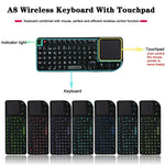 A8 Mini-Funkmaus und -Tastatur mit Laser-Touchpad, englischer weißer Hintergrundbeleuchtung, englischer farbiger Hintergrundbeleuchtung