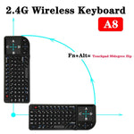 A8 Mini-Funkmaus und -Tastatur mit Laser-Touchpad, englischer weißer Hintergrundbeleuchtung, englischer farbiger Hintergrundbeleuchtung