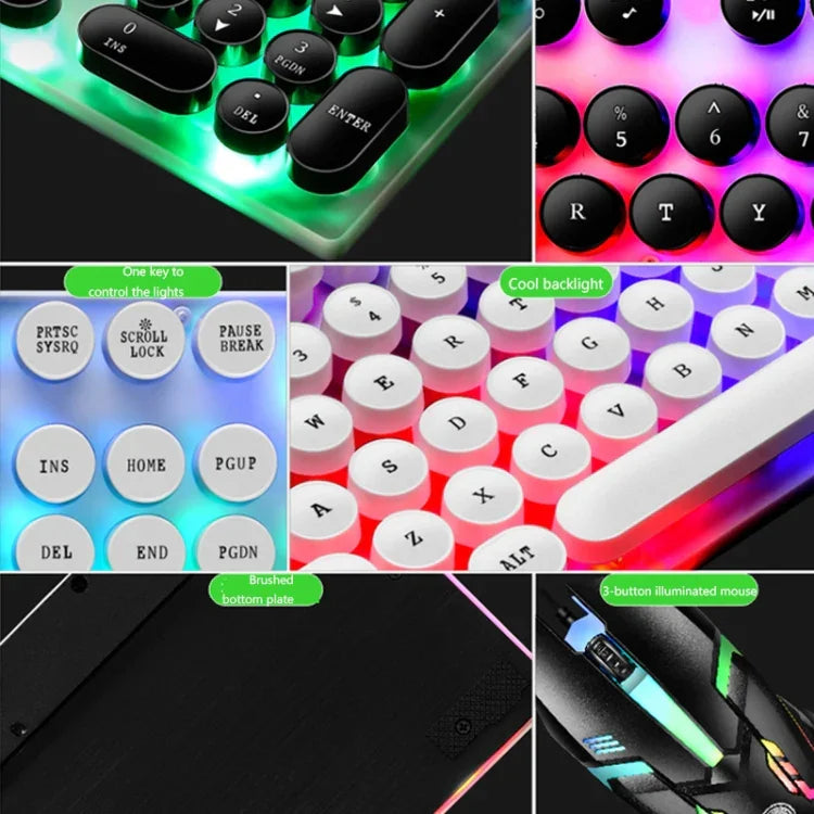 LIMEIDE GTX300 104-Tasten Retro-Tastatur mit runden Tastenkappen, USB-Kabel, Kabellänge: 1,4 m, Punk-Einzeltastatur Weiß, Punk-Einzeltastatur Schwarz, Punk-Set Weiß, Punk-Set Schwarz