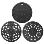 3-in-1 Hohlblumen-Silikon-Wärmeisolationsmatte Anti-Verbrühungs-Topf-Schalen-Set, Schwarz, Gelb, Blau, Grün, Violett, Grau