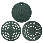 3-in-1 Hohlblumen-Silikon-Wärmeisolationsmatte Anti-Verbrühungs-Topf-Schalen-Set, Schwarz, Gelb, Blau, Grün, Violett, Grau