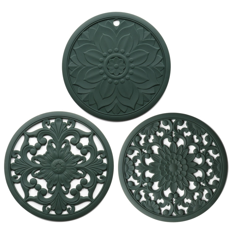 3-in-1 Hohlblumen-Silikon-Wärmeisolationsmatte Anti-Verbrühungs-Topf-Schalen-Set, Schwarz, Gelb, Blau, Grün, Violett, Grau