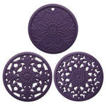 3-in-1 Hohlblumen-Silikon-Wärmeisolationsmatte Anti-Verbrühungs-Topf-Schalen-Set, Schwarz, Gelb, Blau, Grün, Violett, Grau