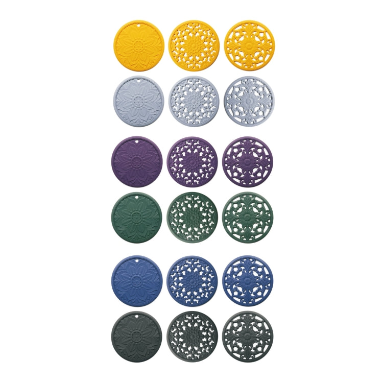 3-in-1 Hohlblumen-Silikon-Wärmeisolationsmatte Anti-Verbrühungs-Topf-Schalen-Set, Schwarz, Gelb, Blau, Grün, Violett, Grau