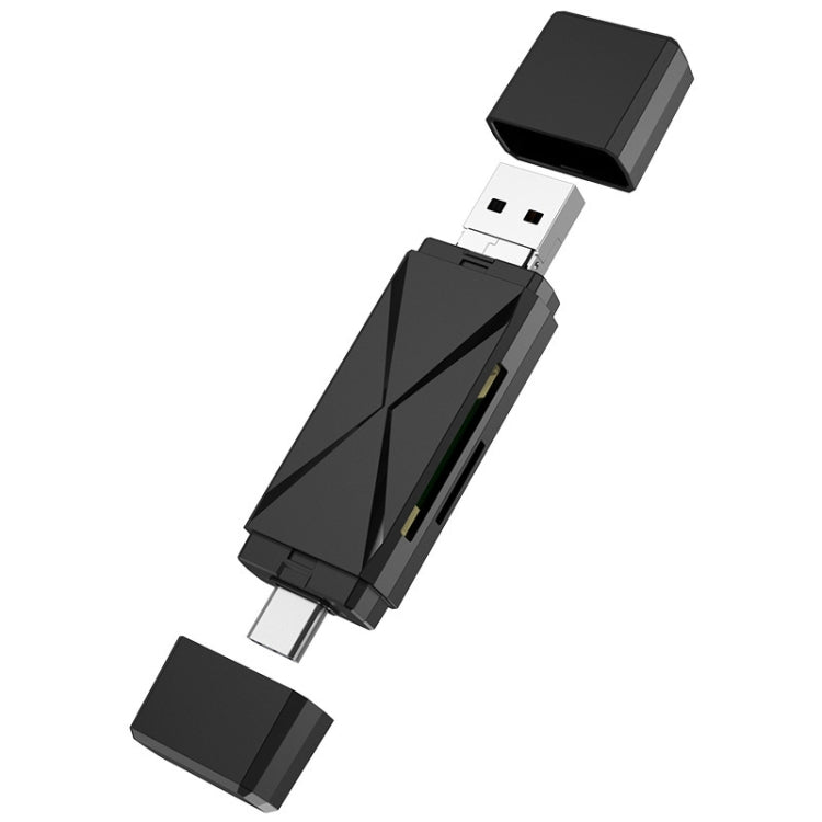 YH-109 SD/TF/Type-C/Micro USB/USB Computer PC Mobiltelefon OTG Kartenleser, Weiß, Schwarz