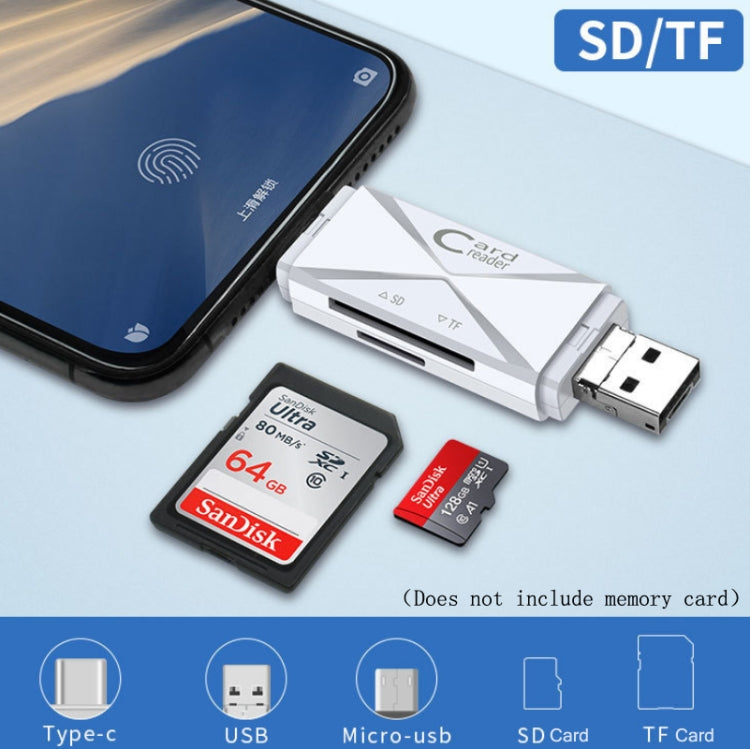 YH-109 SD/TF/Type-C/Micro USB/USB Computer PC Mobiltelefon OTG Kartenleser, Weiß, Schwarz