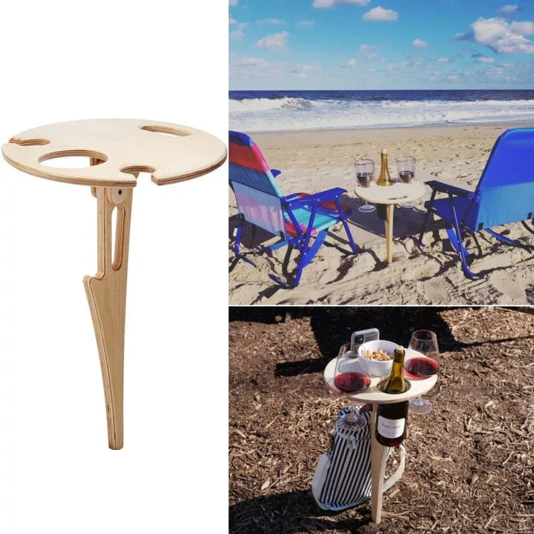 Hölzernes zusammenklappbares Weinregal für den Rasen, einsteckbares Weinregal, Picknick-Weinständer für draußen, Klapptisch, 20 cm