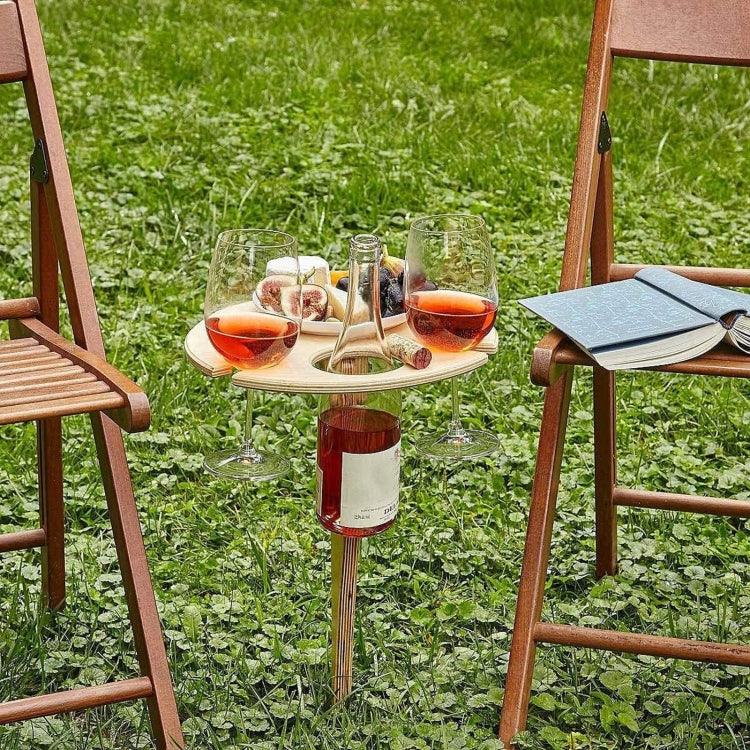 Hölzernes zusammenklappbares Weinregal für den Rasen, einsteckbares Weinregal, Picknick-Weinständer für draußen, Klapptisch, 20 cm