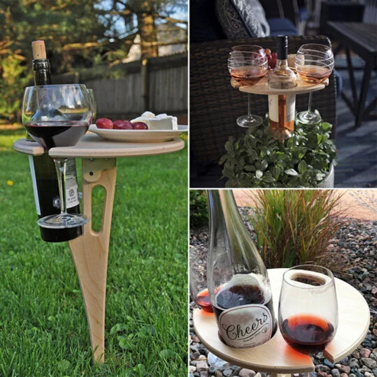 Hölzernes zusammenklappbares Weinregal für den Rasen, einsteckbares Weinregal, Picknick-Weinständer für draußen, Klapptisch, 20 cm
