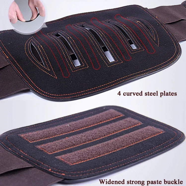 Stahlplatten-Stütz- und Fixierungs-Lederschutz-Taillengürtel-Lendenorthese, Größen: S (64-70 cm), M (74-84 cm), L (86-94 cm), XL (98-106 cm), XXL (106-120 cm)
