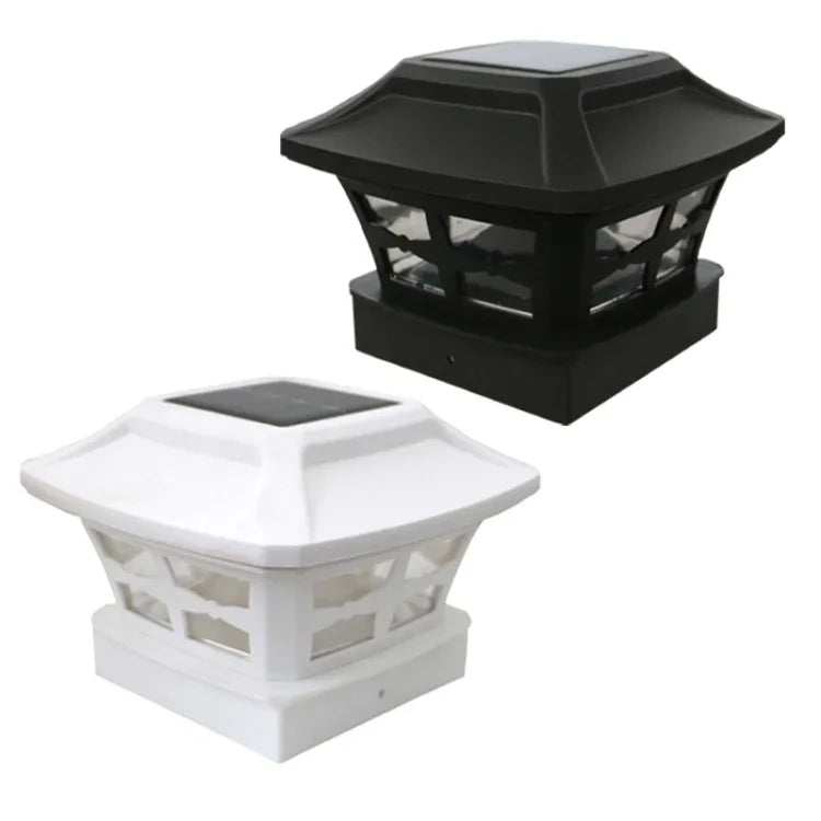 4 Zoll Outdoor Solar Säulenlampe Weiß + Warmweiß Licht Gartenlampe, Schwarz, Weiß