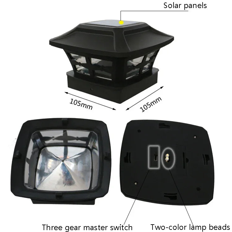 4 Zoll Outdoor Solar Säulenlampe Weiß + Warmweiß Licht Gartenlampe, Schwarz, Weiß