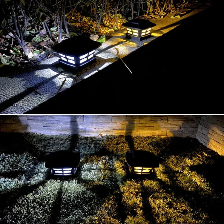 4 Zoll Outdoor Solar Säulenlampe Weiß + Warmweiß Licht Gartenlampe, Schwarz, Weiß