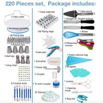 220 in 1 Tortendrehscheiben-Dekorationsdüsen-Set Backwerkzeug Fondantformen-Set, 220 Teile/Set