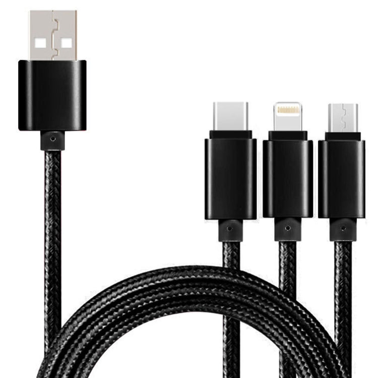 5 STK 2A 3-in-1 USB-auf-USB-C / Typ-C + 8-Pin + Micro-USB geflochtenes Datenkabel, USB-auf-USB-C / Typ-C + 8-Pin + Micro-USB