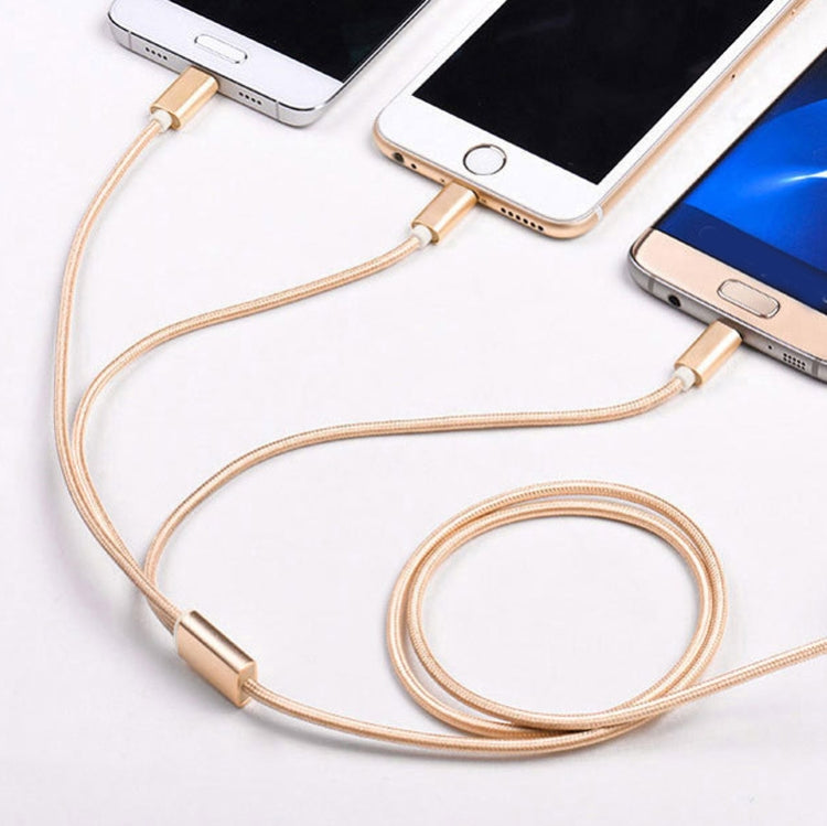 5 STK 2A 3-in-1 USB-auf-USB-C / Typ-C + 8-Pin + Micro-USB geflochtenes Datenkabel, USB-auf-USB-C / Typ-C + 8-Pin + Micro-USB