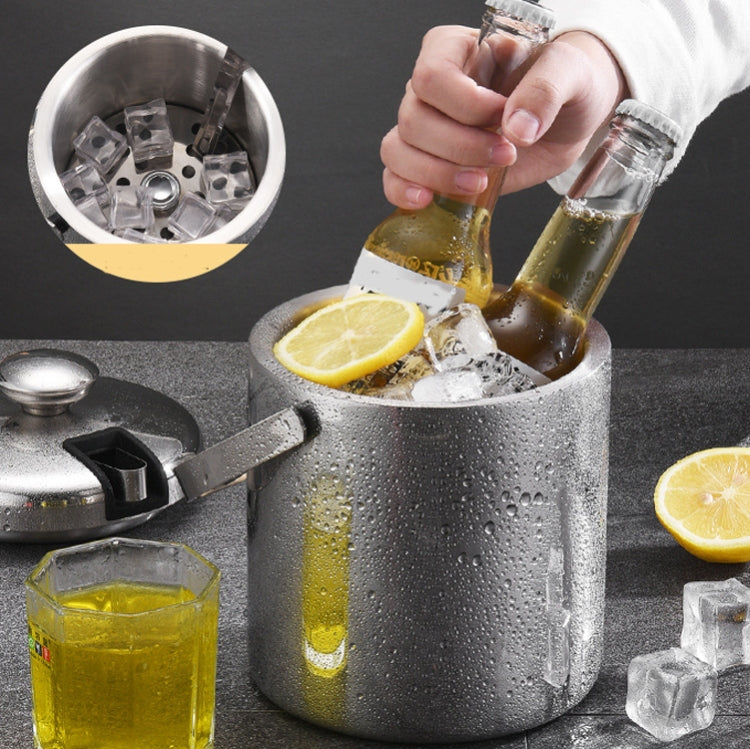 Eiseimer aus Edelstahl 304, doppelwandig, hohl, für Bar, Bier, Weinfass mit Eiszange, Fassungsvermögen: 1,3 l, 1,3 l mit Eiszange