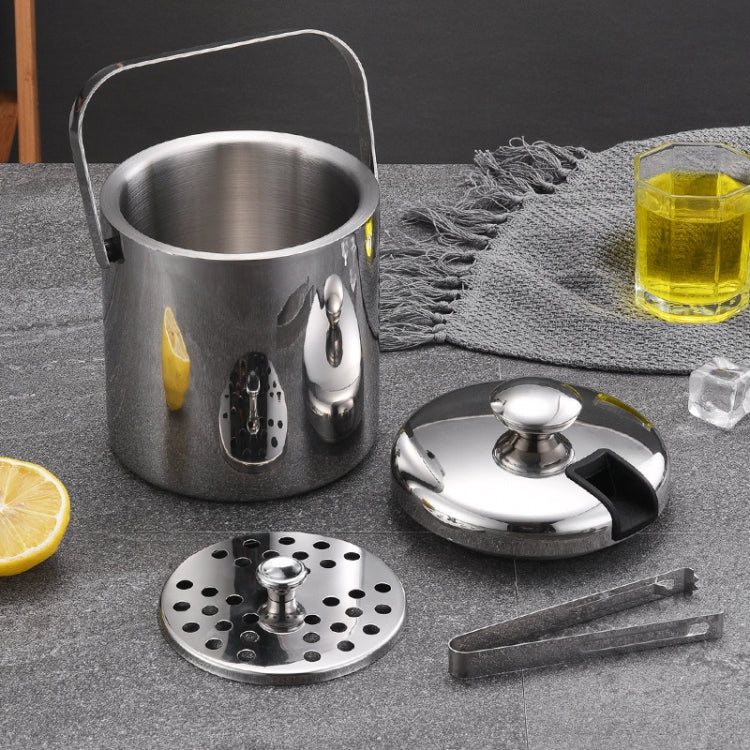 Eiseimer aus Edelstahl 304, doppelwandig, hohl, für Bar, Bier, Weinfass mit Eiszange, Fassungsvermögen: 1,3 l, 1,3 l mit Eiszange