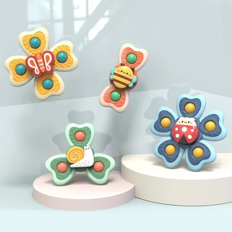 A6 Baby Saugnapf Drehspielzeug Lustige Fingerspitzen Kreisel Badespielzeug, 4 in 1