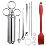 Edelstahl-Marinaden-Injektor-Set für Steak und Pute mit Reinigungsbürste aus Silikon, 11 in 1 (Rot), 11 in 1 (Schwarz), 11 in 1 (Blau), 11 in 1 (Grün), 11 in 1 (Orange), 11 in 1 (Gelb), 11 in 1 (Gelb Weiß)