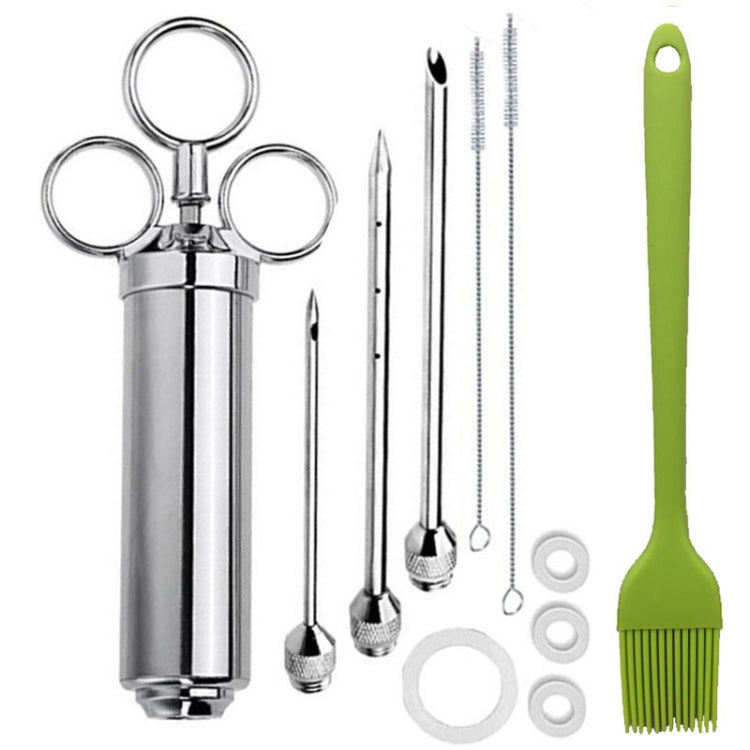 Edelstahl-Marinaden-Injektor-Set für Steak und Pute mit Reinigungsbürste aus Silikon, 11 in 1 (Rot), 11 in 1 (Schwarz), 11 in 1 (Blau), 11 in 1 (Grün), 11 in 1 (Orange), 11 in 1 (Gelb), 11 in 1 (Gelb Weiß)