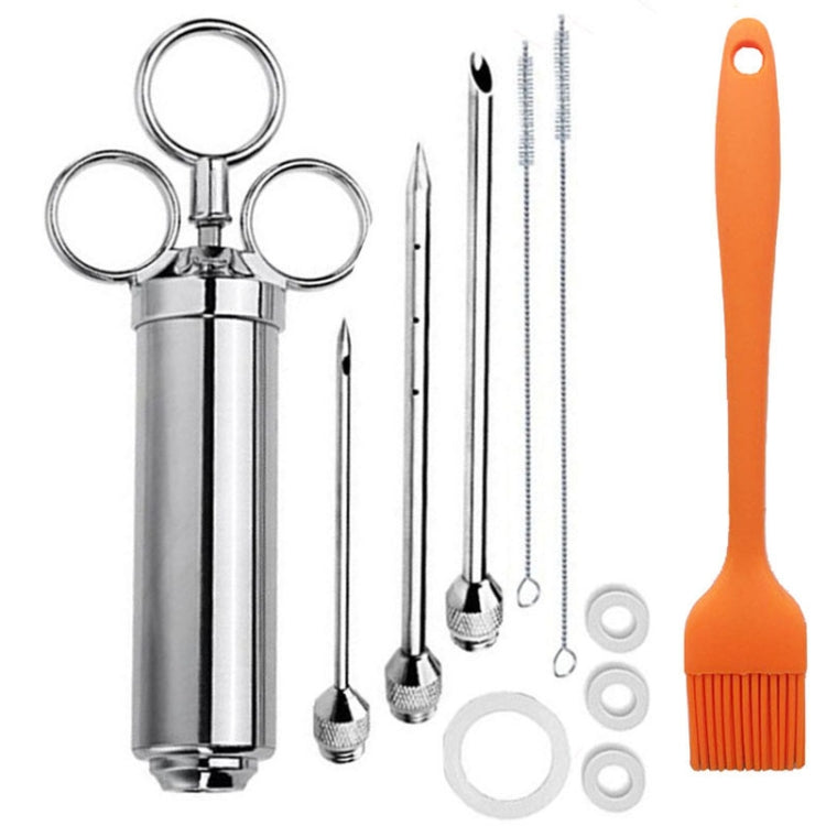 Edelstahl-Marinaden-Injektor-Set für Steak und Pute mit Reinigungsbürste aus Silikon, 11 in 1 (Rot), 11 in 1 (Schwarz), 11 in 1 (Blau), 11 in 1 (Grün), 11 in 1 (Orange), 11 in 1 (Gelb), 11 in 1 (Gelb Weiß)