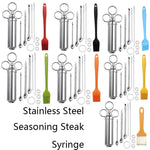 Edelstahl-Marinaden-Injektor-Set für Steak und Pute mit Reinigungsbürste aus Silikon, 11 in 1 (Rot), 11 in 1 (Schwarz), 11 in 1 (Blau), 11 in 1 (Grün), 11 in 1 (Orange), 11 in 1 (Gelb), 11 in 1 (Gelb Weiß)