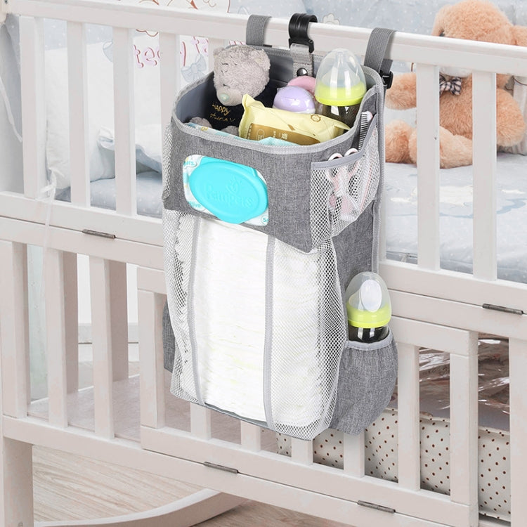 Babybett Hängeorganizer, Multifunktional Abnehmbare Bettwickeltasche Spielzeug-Aufbewahrungstasche, Grau Schnee, Grau Streifen