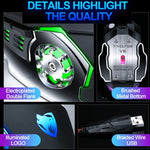 T-WOLF V6 USB-Schnittstelle, 6 Tasten, 3200 DPI, kabelgebundene Gaming-Maus mit mechanischer Makroprogrammierung, 7-farbiger Beleuchtung, Kabellänge: 1,5 m, Makro-Audio-Version in Schwarz-Silber und Eisengrau erhältlich.