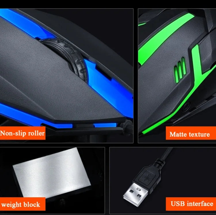 2 Stück T-WOLF V1 USB-Maus mit 3 Tasten, 1200 DPI, kabelgebunden, 7-farbiger Hintergrundbeleuchtung, Kabellänge: 1,35 m