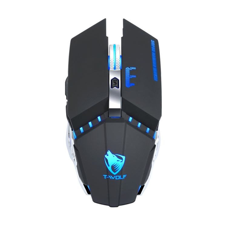 T-WOLF Q15 Kabellose, wiederaufladbare und geräuscharme Gaming-Maus mit 6 Tasten, 1600 DPI, 7-farbiger Atembeleuchtung, Technologie-Schwarz, Sterne-Schwarz, Perlweiß