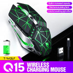 T-WOLF Q15 Kabellose, wiederaufladbare und geräuscharme Gaming-Maus mit 6 Tasten, 1600 DPI, 7-farbiger Atembeleuchtung, Technologie-Schwarz, Sterne-Schwarz, Perlweiß