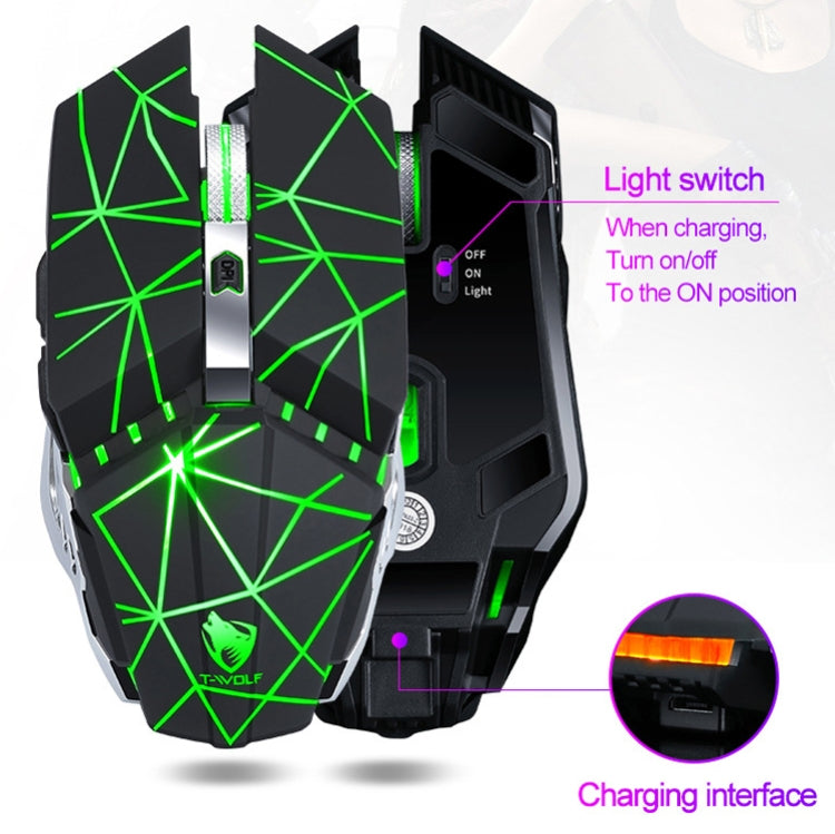 T-WOLF Q15 Kabellose, wiederaufladbare und geräuscharme Gaming-Maus mit 6 Tasten, 1600 DPI, 7-farbiger Atembeleuchtung, Technologie-Schwarz, Sterne-Schwarz, Perlweiß