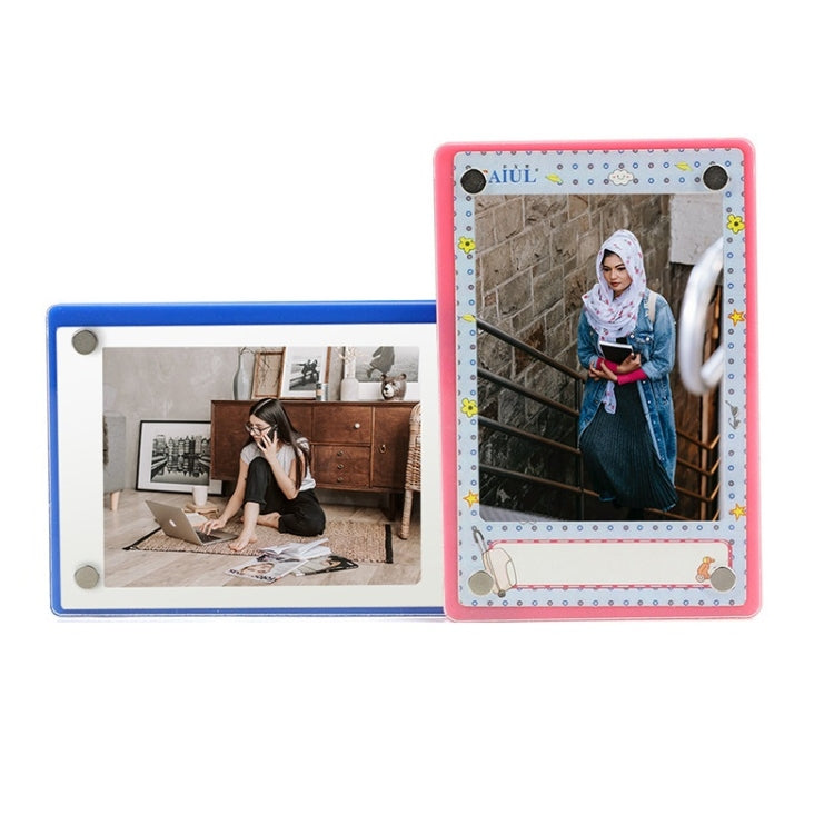 3-Zoll-Foto-Acryl-Bilderrahmen Kühlschrank Magnetaufkleber für Polaroid, 98 Prozent durchscheinend, Wellenpunkt, Pink, Blau