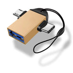 10 St. LI-09 USB 3.0 Buchse auf USB-C / Typ-C + Micro USB Stecker Multifunktions-OTG-Adapter mit Umhängeband, Schwarz, Gold, Silber, Roségold
