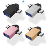10 St. LI-09 USB 3.0 Buchse auf USB-C / Typ-C + Micro USB Stecker Multifunktions-OTG-Adapter mit Umhängeband, Schwarz, Gold, Silber, Roségold